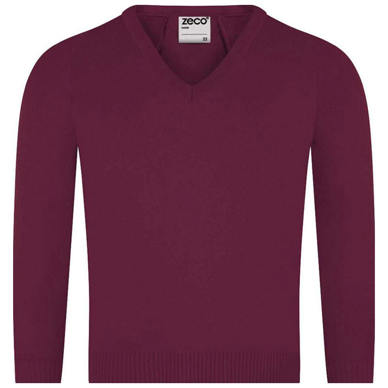 Maroon V Neck Jumper with Fender Primary School Logo Embroidered on