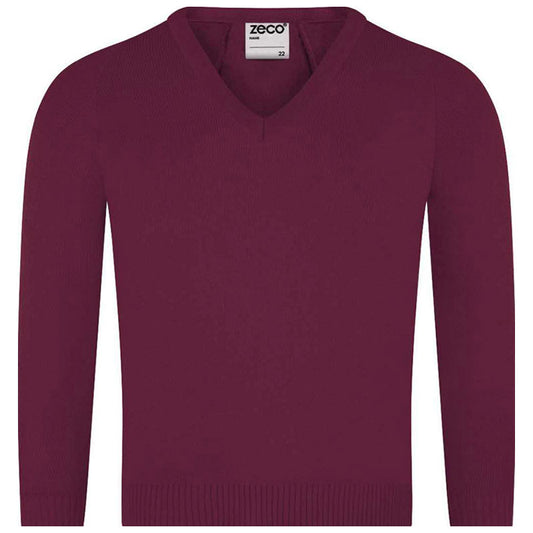 Maroon V Neck Jumper with Fender Primary School Logo Embroidered on