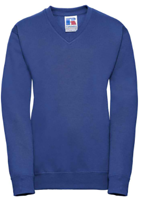 Blue V Neck Jumper with Stanley Primary School Logo Embroidered on