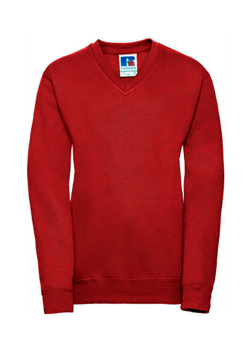 Red V Neck Jumper with Bidston Avenue Primary School Logo Embroidered on