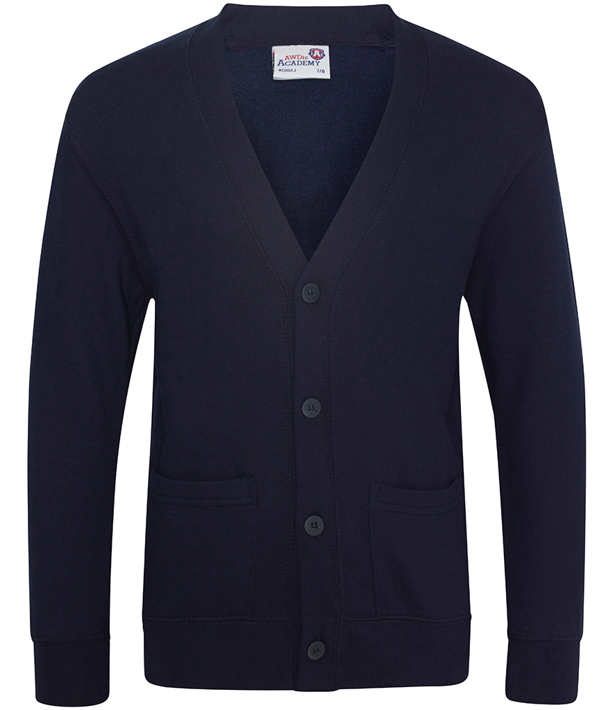 Navy Cardigan with Hayfield School Logo Embroidered on