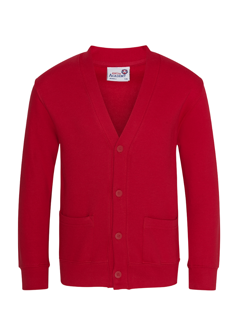 Red Cardigan with Eastway Primary School Logo Embroidered on