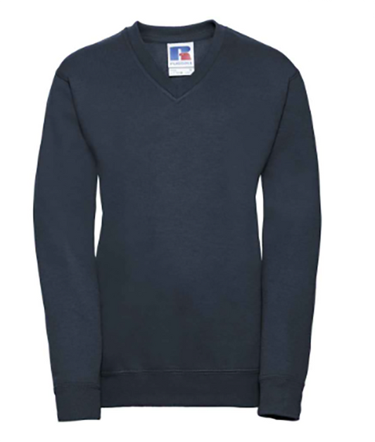 V Neck Jumper with Ganneys Meadow School Logo Embroidered on