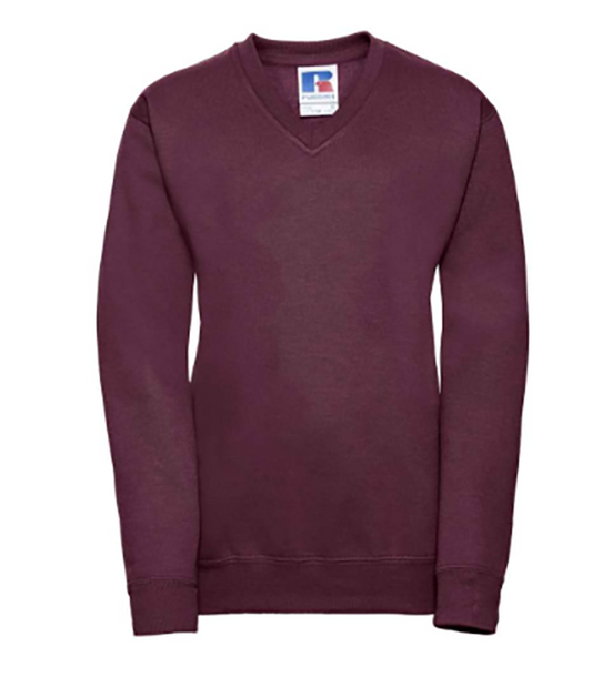 Maroon V Neck Jumper with St Peter's Joy & Hope Primary School Logo Embroidered on