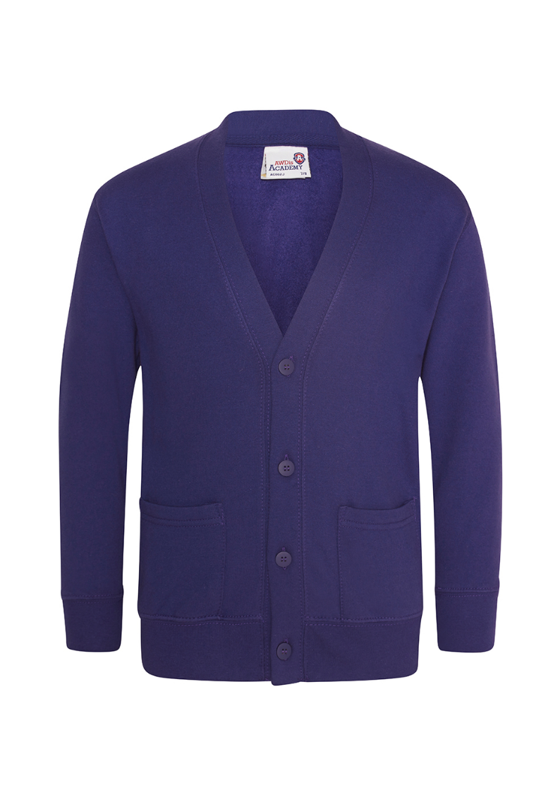 Purple Cardigan with Co-op Academy Hillside Logo Embroidered on