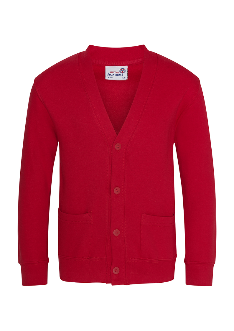 Red Cardigan with Leasowe Primary School Logo Embroidered on
