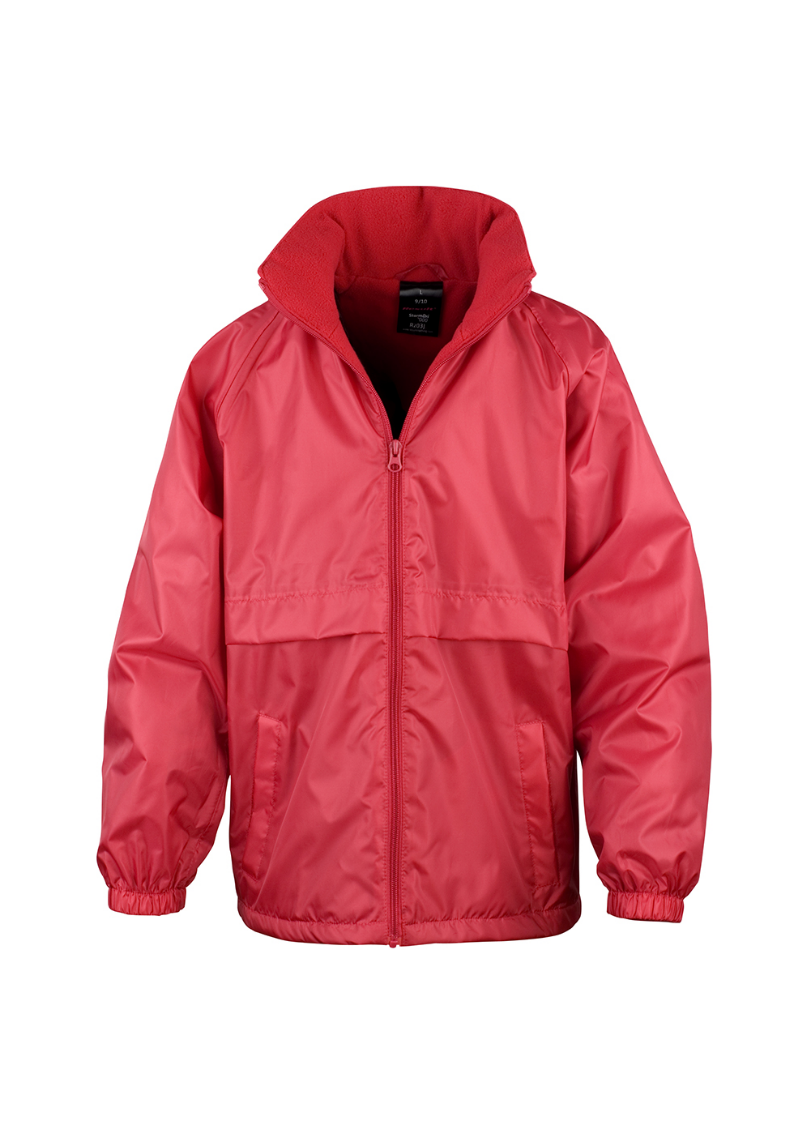 Red Reversable Coat with Leasowe Primary School Logo Embroidered on